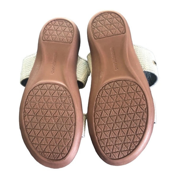 Minnetonka Sabina Slip On Wedge Slide Sandals Shoes 8M Lt Blue Fabric Upper New - Picture 6 of 6